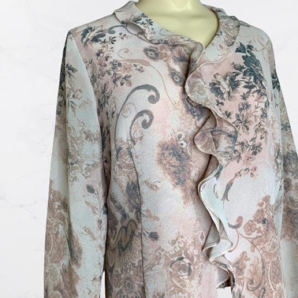PENDELTON SHEER FLORAL RUFFLE BLOUSE 8 PET… - Picture 5 of 8